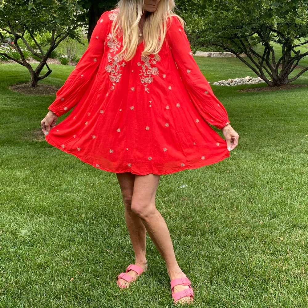 Free People Sweet Tennessee red embroidered dress
